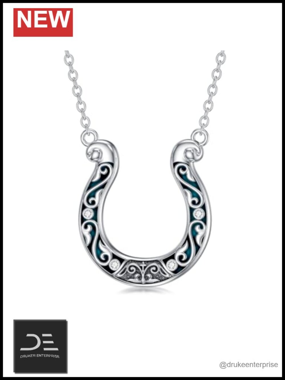 925 Sterling Silver Turquoise Horseshoe Pendant Necklace Western Cowgirl Jewelry